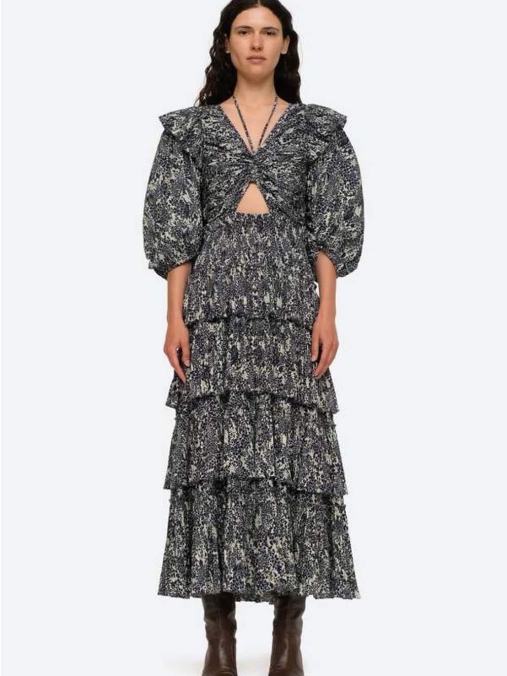 NWT SEA NEW YORK Priya Tiered Dress - Navy